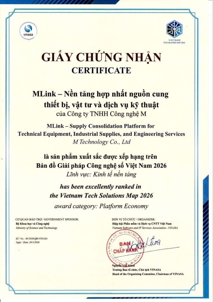 Chung nhan MLink Vinasa