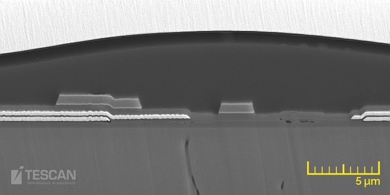 BSE image showing microstructures of the various AMOLED conductive and insulating layers (chụp bằng Kính hiển vi điện tử quét SEM và FIB-SEM TESCAN)