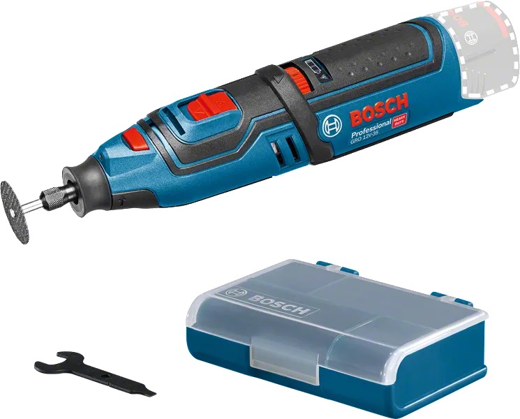 Máy cắt xoay đa năng Bosch GRO 12V-35 (SOLO) dùng pin vỏ nhựa cách điện, dùng cho mài, cắt và đánh bóng chi tiết chính xác, tốc độ 5.000-35.000 v/p x pin 12V x đầu kẹp 3.2mm, mã hàng: 06019C50K1