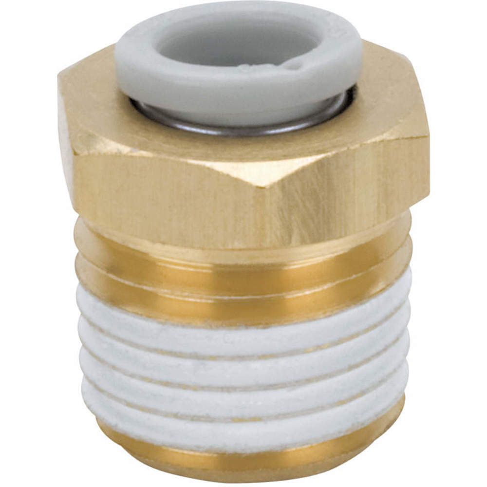 Đầu nối khí thẳng bằng nhựa PBT và đồng mạ niken, vận hành bằng cơ chế bóp nhả nhanh (One-touch), kích thước ống phi 10mm - ren 3/8 inch, hãng SMC. Mã hàng: KQ2H10-03AS